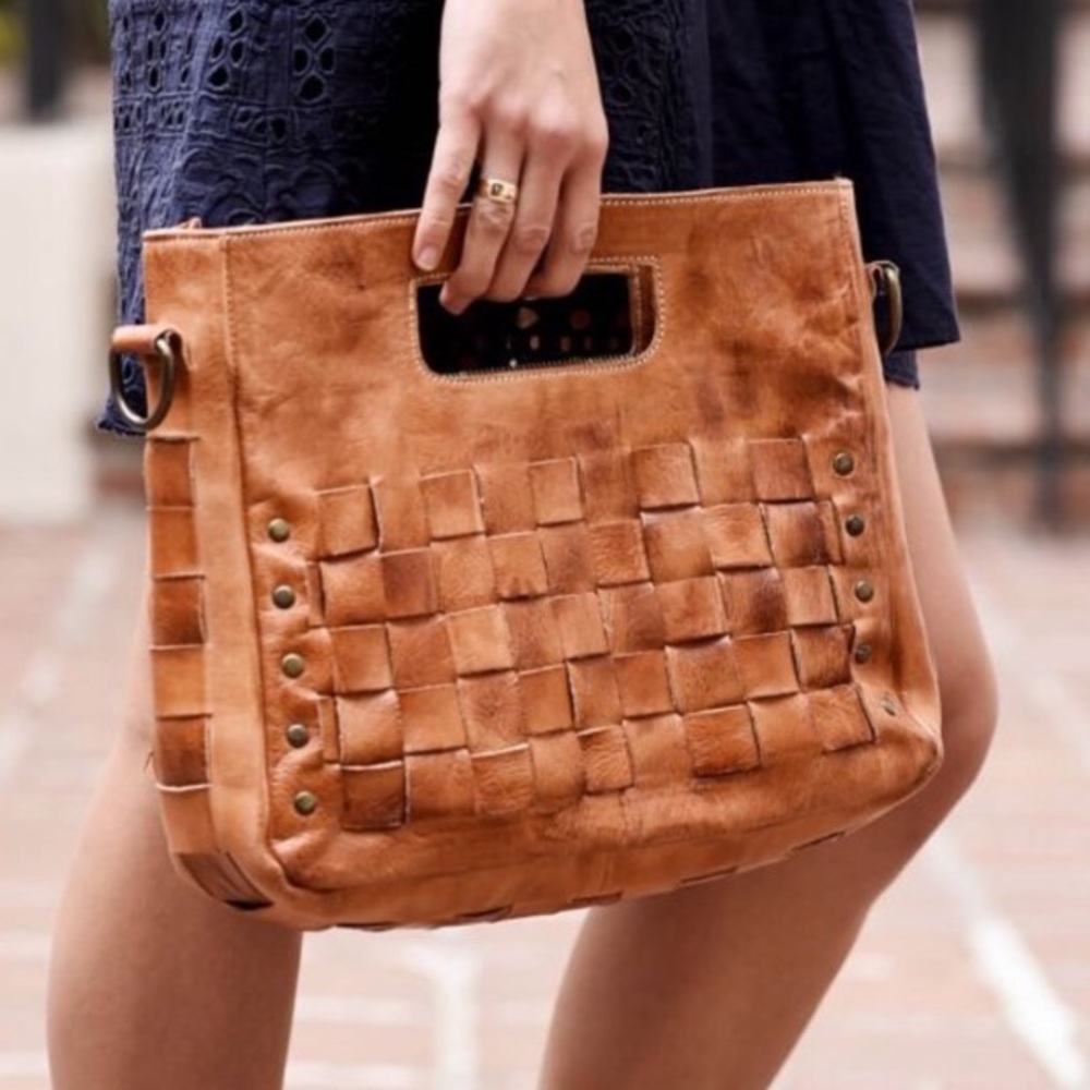 BED|STU Woven Leather Crossbody Bag in Cognac Tan